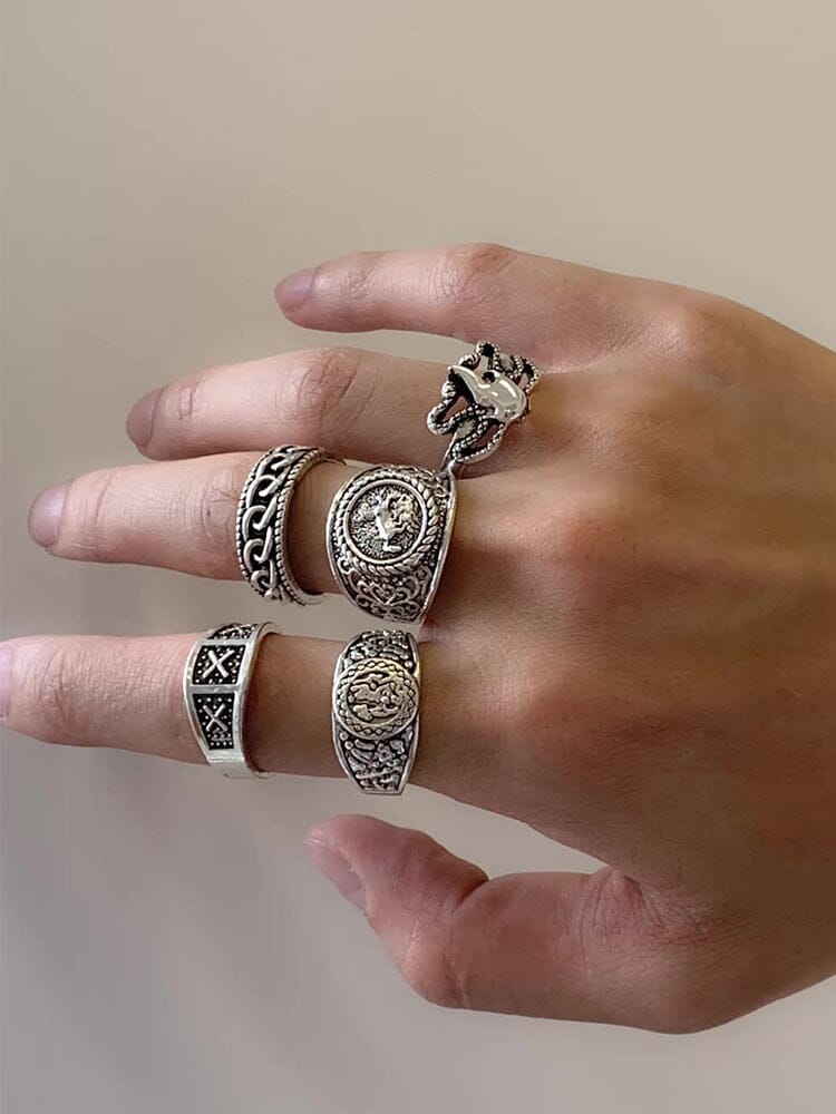 5Pcs Gothic Stacking Rings Set - Image 7