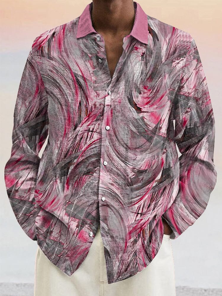 Abstract Graphic Cotton Linen Shirt - Image 3