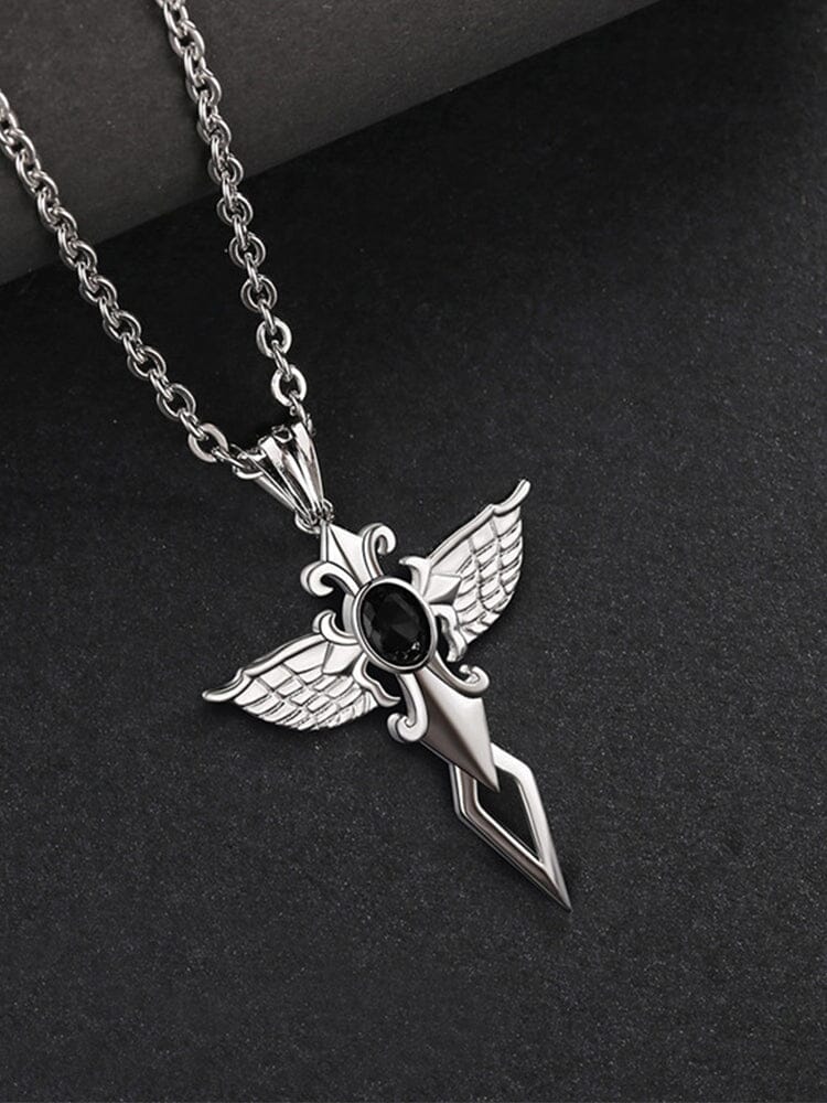 Angel Wing Cross Pendant Necklace - Image 2