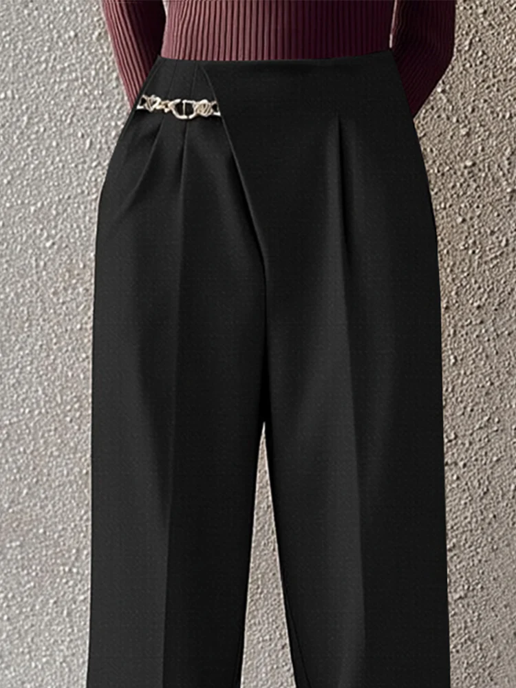 Asymmetric Placket Belt Accent Pants - Image 3