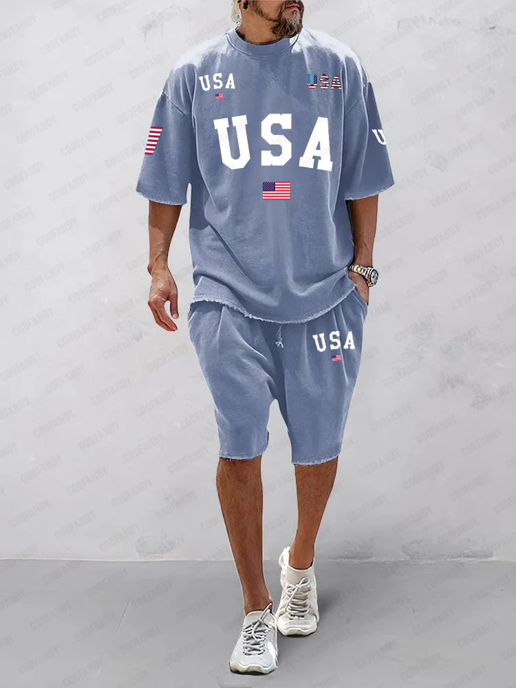 Athleisure Chic Printed T-Shirt Shorts Set - Image 3