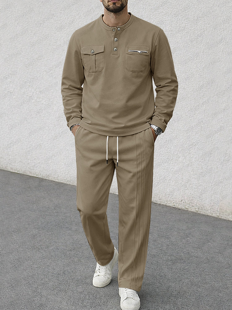 Athleisure Henley Shirt and Pants Set - Image 2