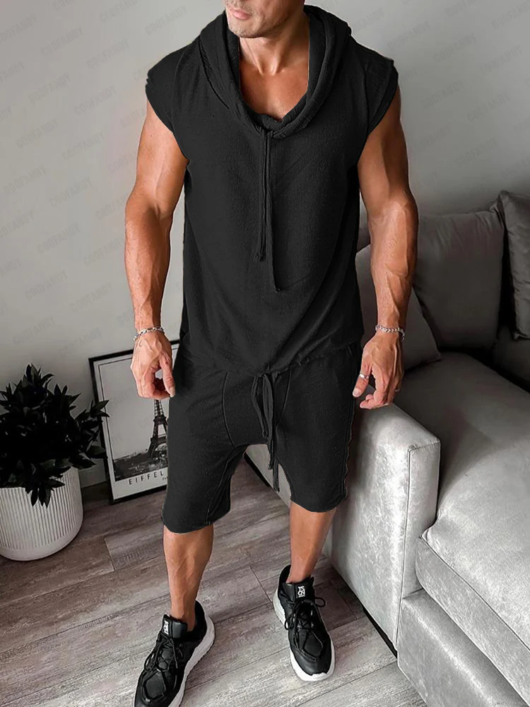 Athleisure Hooded Tank Top Shorts Set - Image 2
