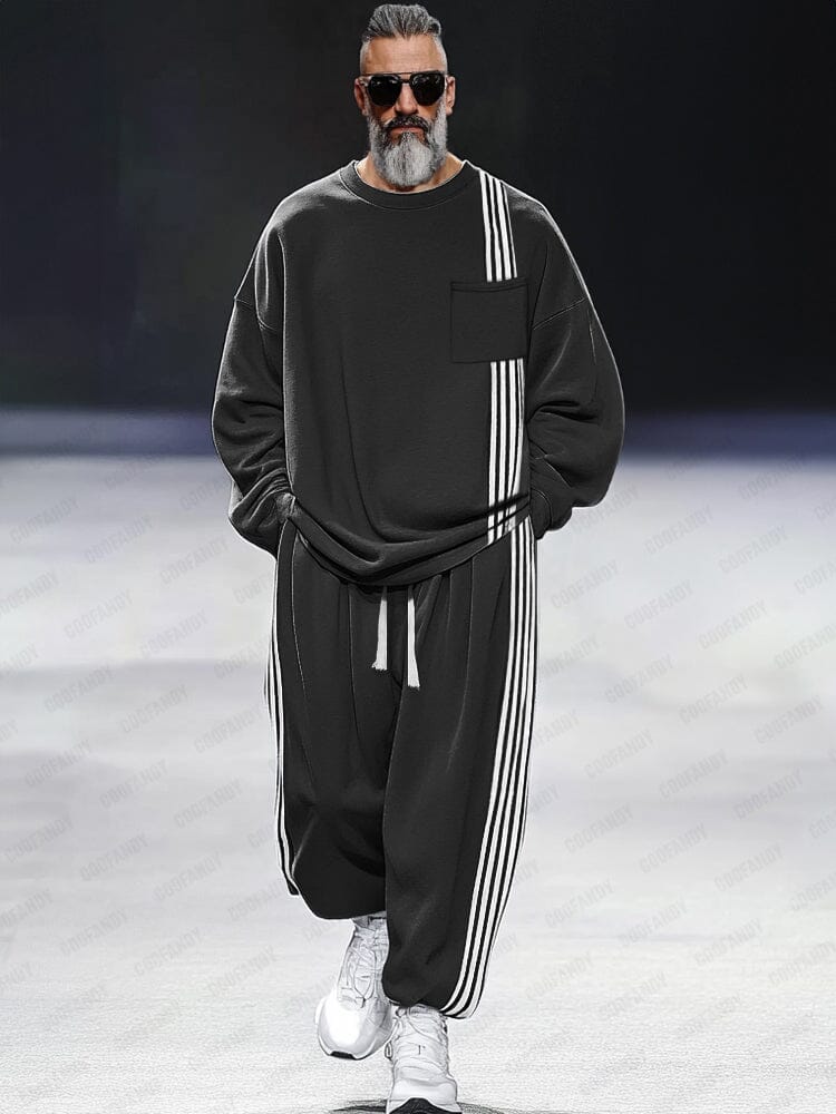 Athleisure Loose Stripe Sweatshirt Set - Image 2