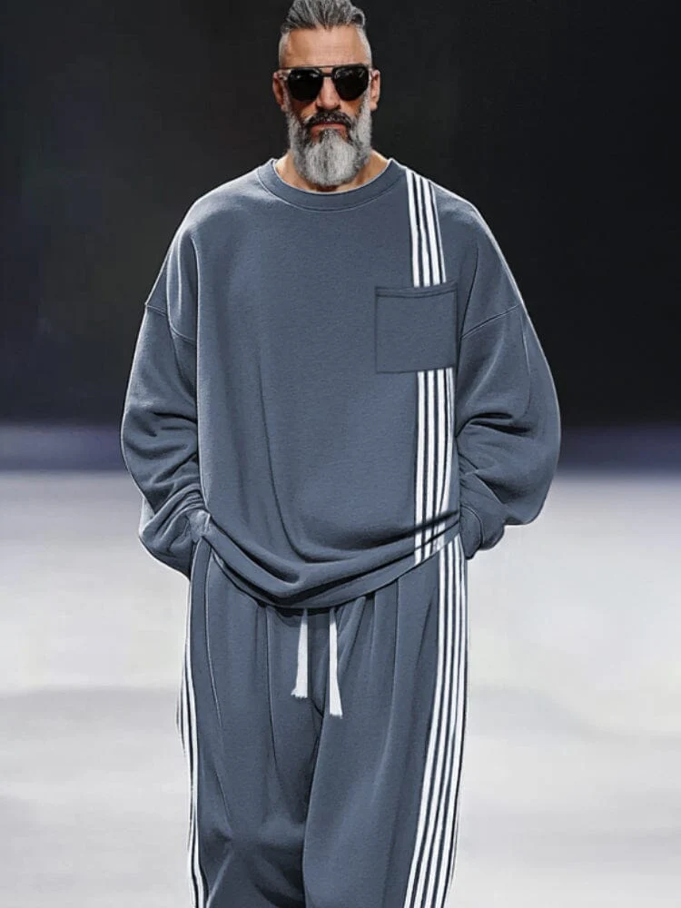 Athleisure Loose Stripe Sweatshirt Set - Image 3
