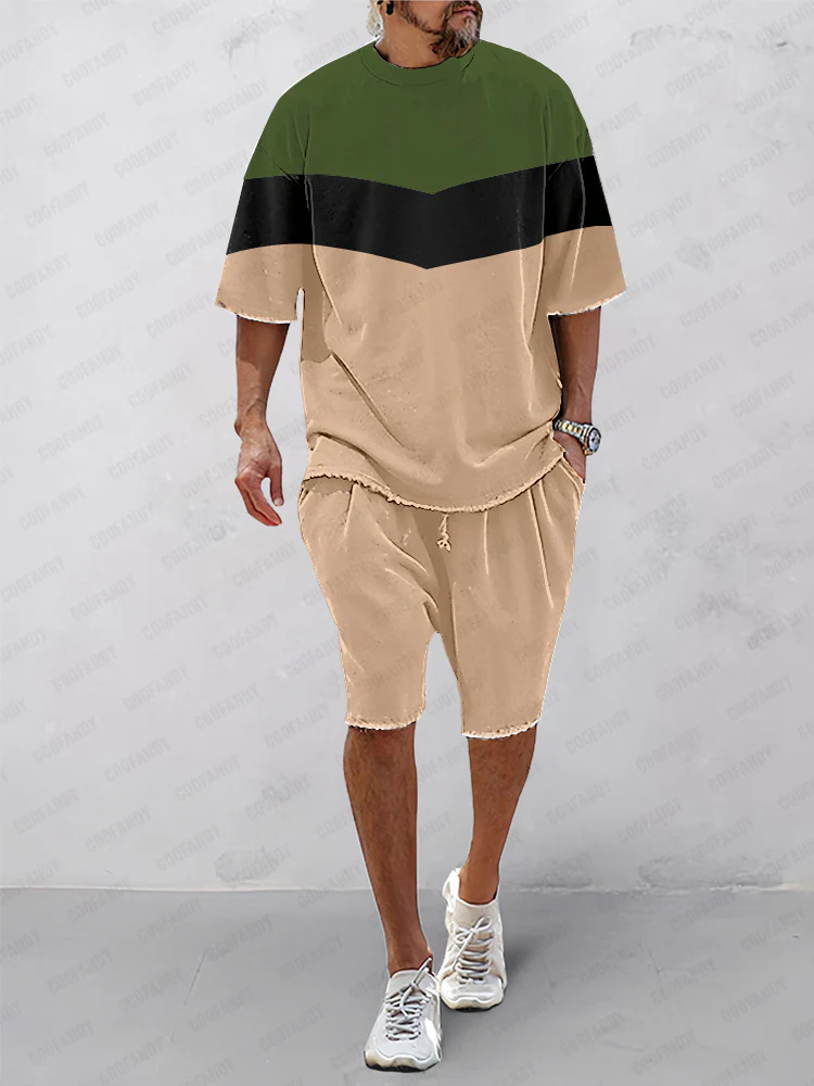 Athleisure Tri-Color Loose T-Shirt Set - Image 2