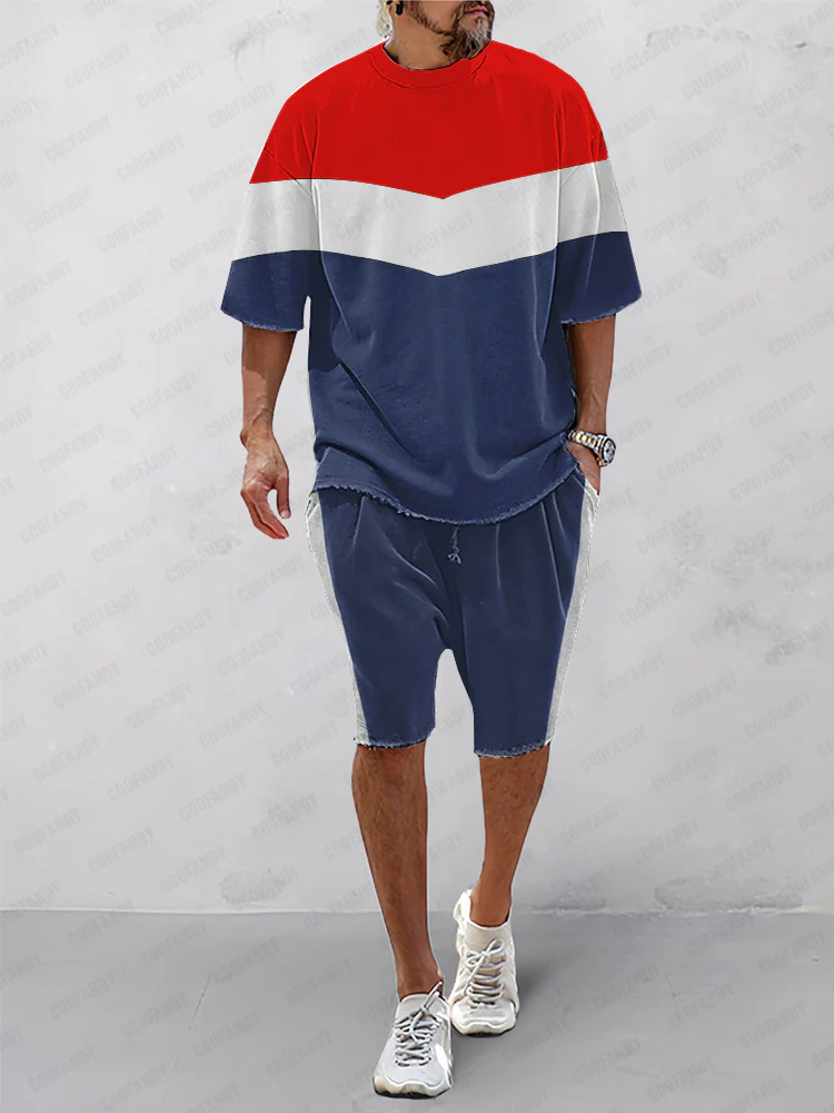 Athleisure Tri-Color Loose T-Shirt Set - Image 3