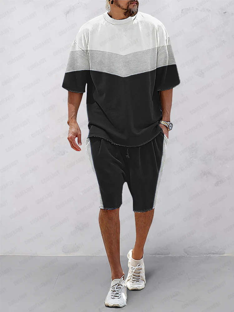 Athleisure Tri-Color Loose T-Shirt Set - Image 4