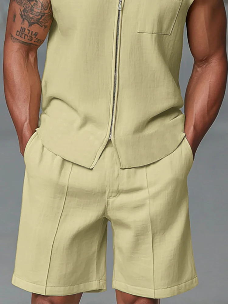 Athleisure Zipped Tank Top Shorts Set - Image 4