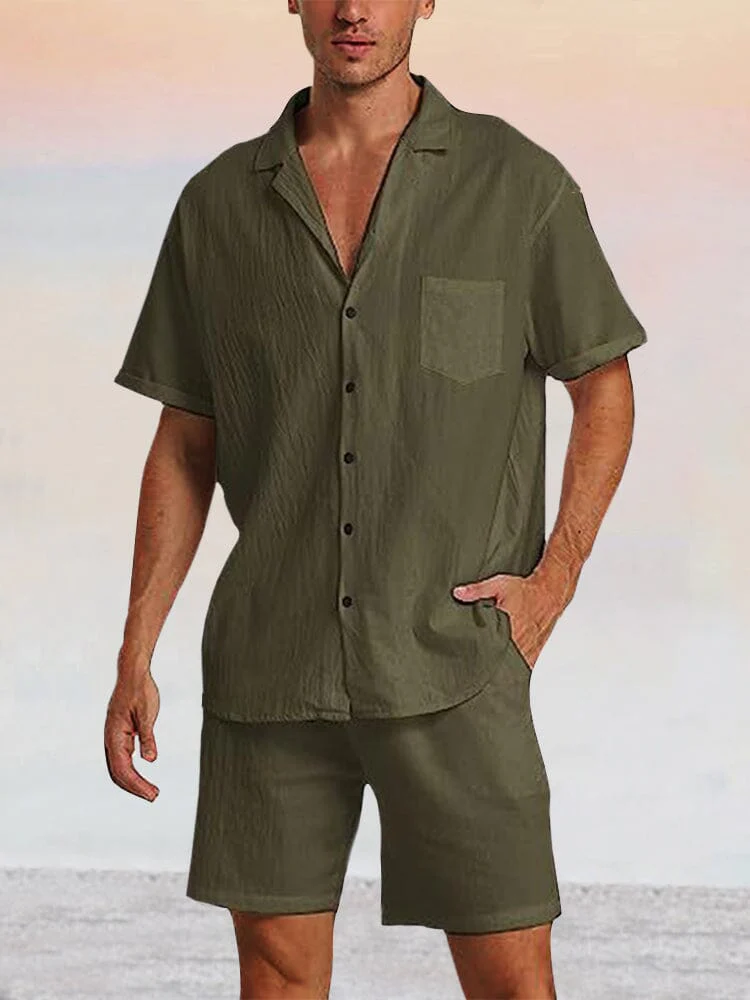 Breathable Cotton Linen Beach Shirt Set - Image 2