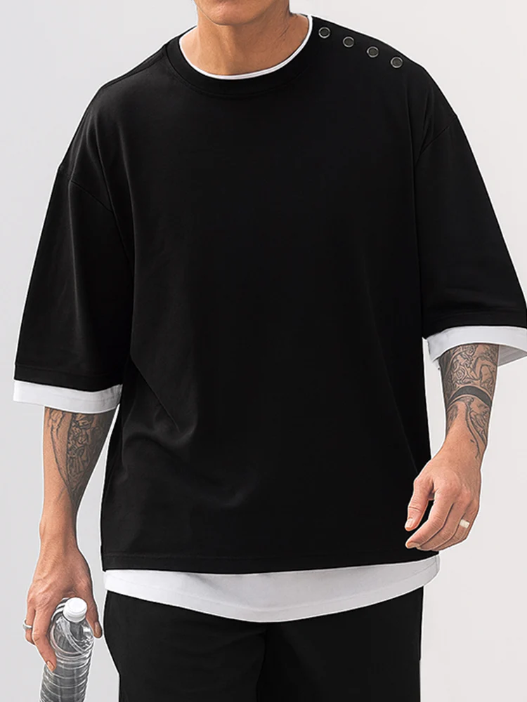Button Decor Fake 2-Piece T-Shirt Set - Image 3