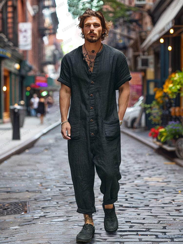 Casual 100% Cotton Multi Pockets Jumpsuit - Image 2
