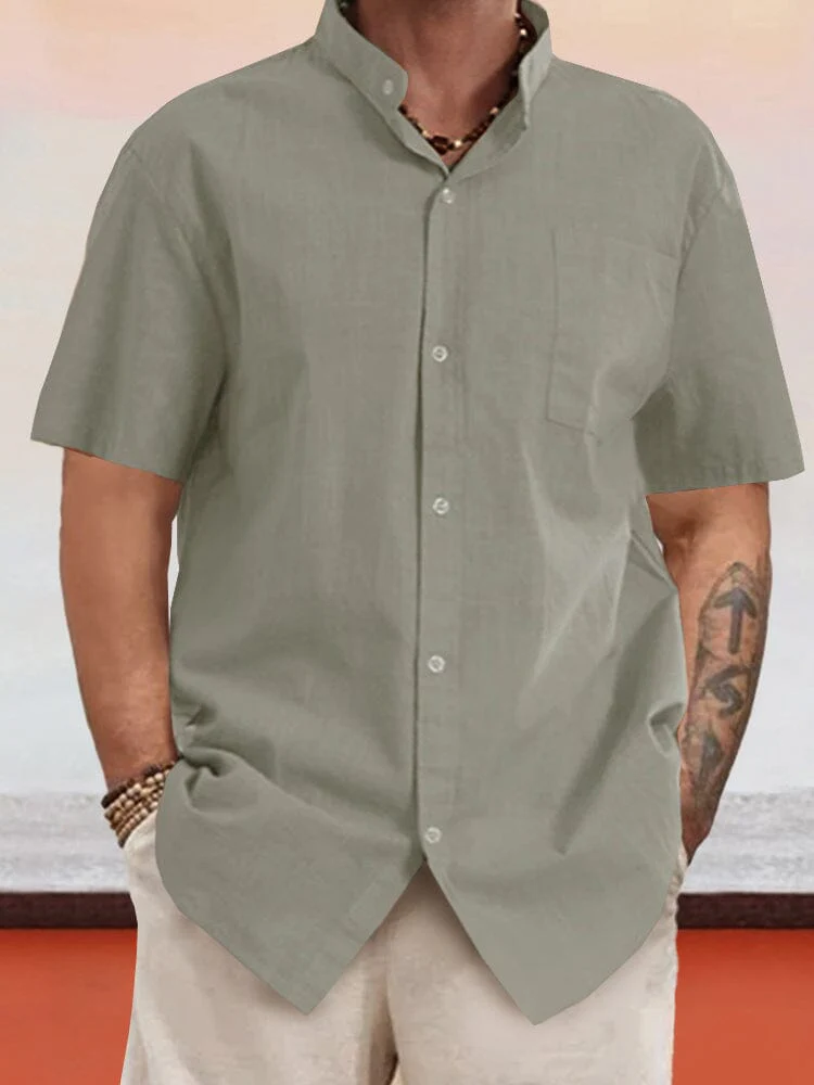 Casual 100% Cotton Stand Collar Shirt - Image 3