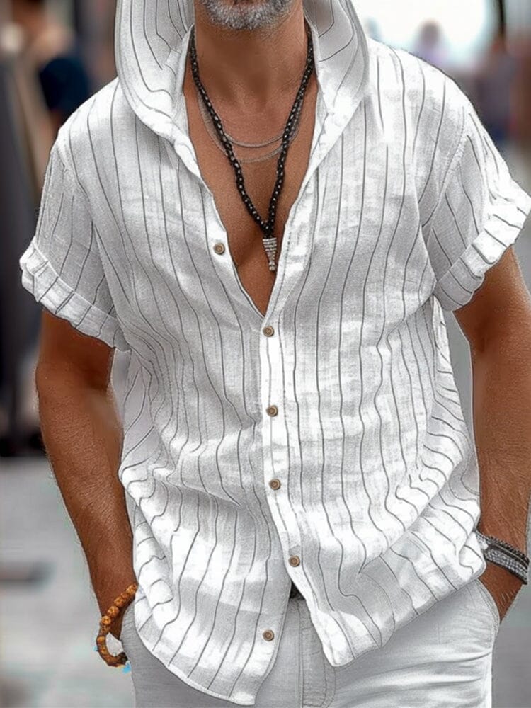 Casual 100% Cotton Striped Hooded Shirt - Image 3