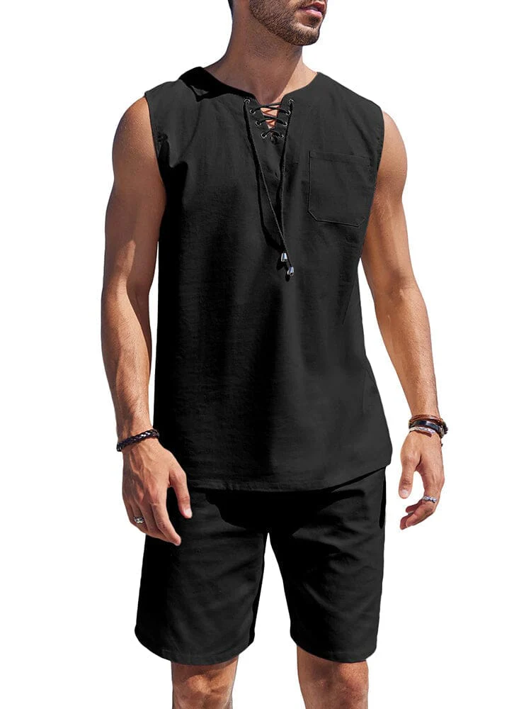 Casual 2 Piece Linen Drawstring Tank Top Sets (US Only) - Image 4