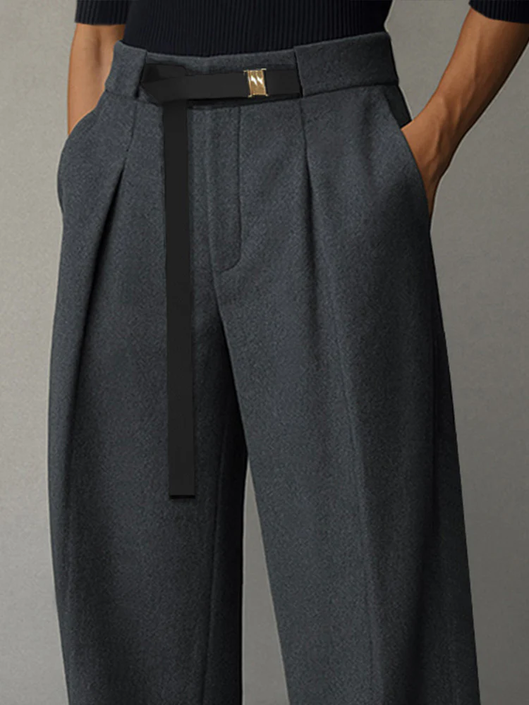 Casual Belt Accent Straight Cut Suit Pants - Image 4