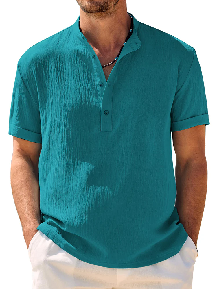 Casual Breathable Solid Henley Shirt (US Only) - Image 5