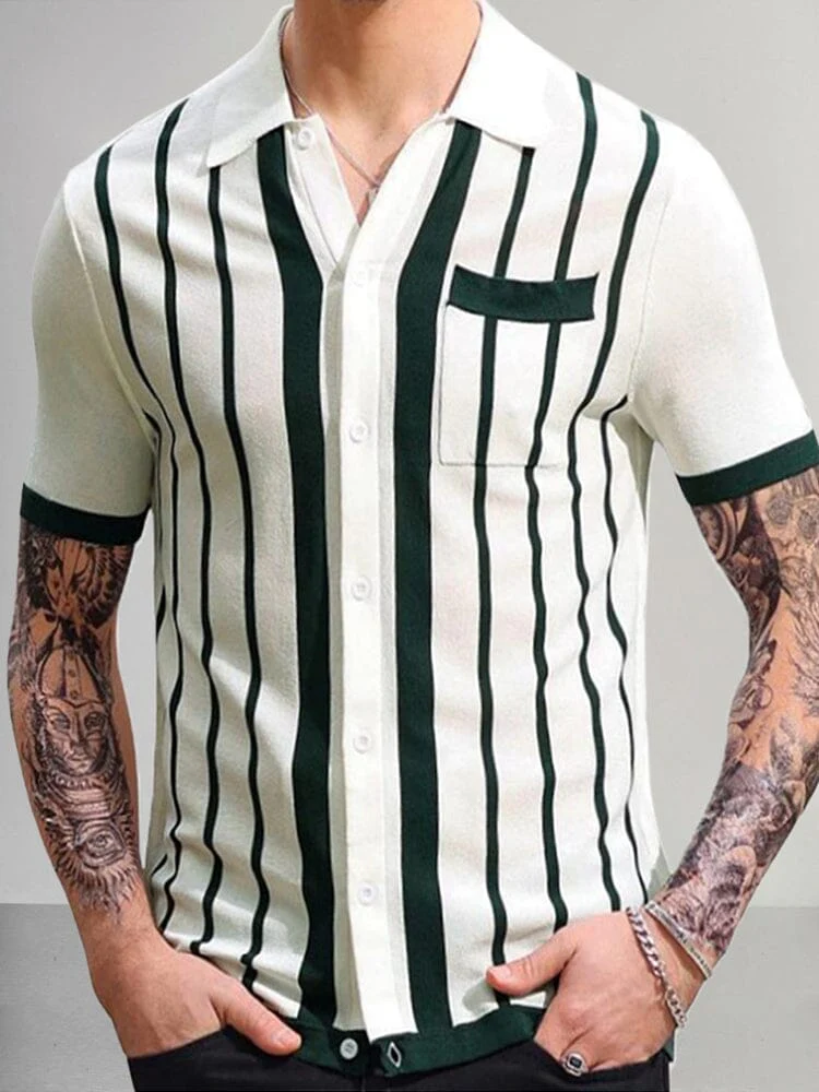 Casual Breathable Stripe Knit Top - Image 3