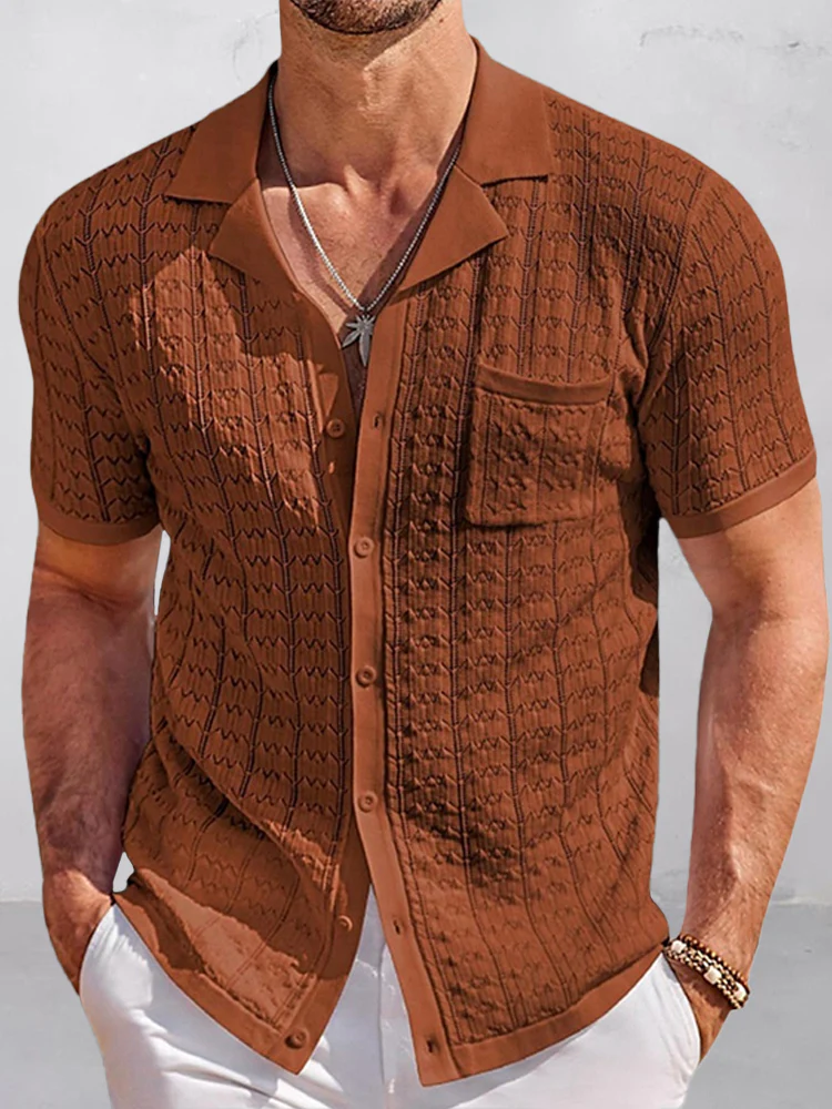 Casual Breathable Textured Knit Shirt - Image 2