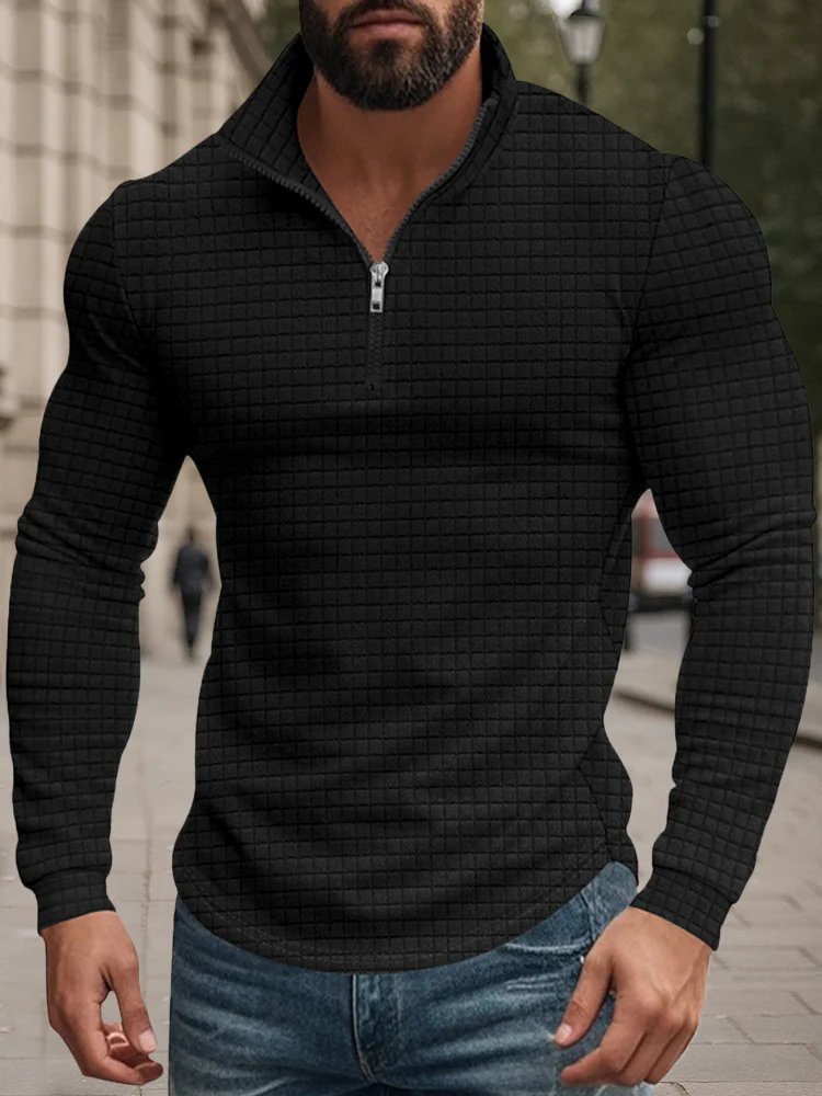 Casual Checkered Stand Collar Sweatshirt - Image 6