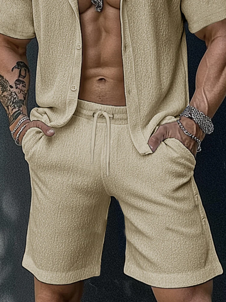 Casual Cool Textured Shirt Shorts Set - Image 4