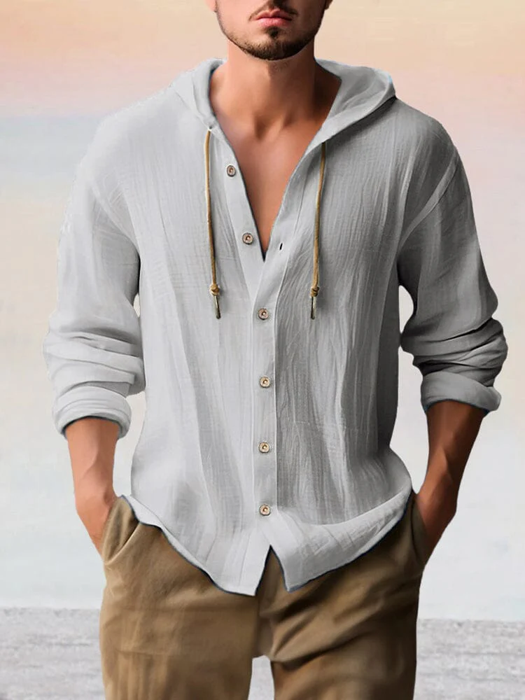 Casual Cotton Linen Hooded Top - Image 4