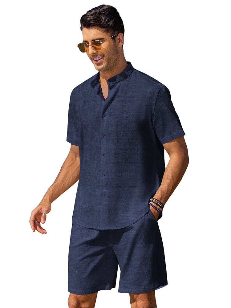 Casual Cotton Linen Stand Collar Shirt Set (US Only) - Image 4