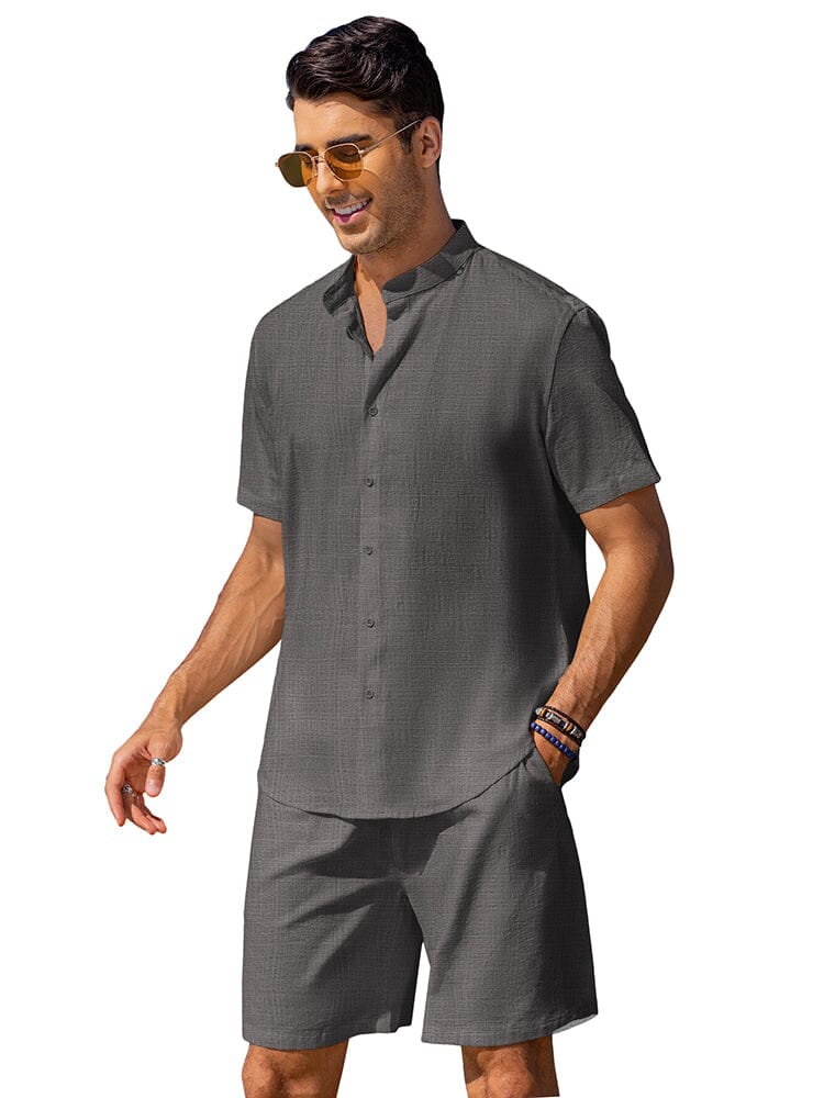 Casual Cotton Linen Stand Collar Shirt Set (US Only) - Image 6