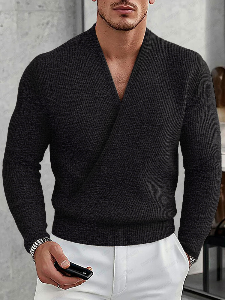 Casual Cross Placket Pullover Knit Top - Image 3