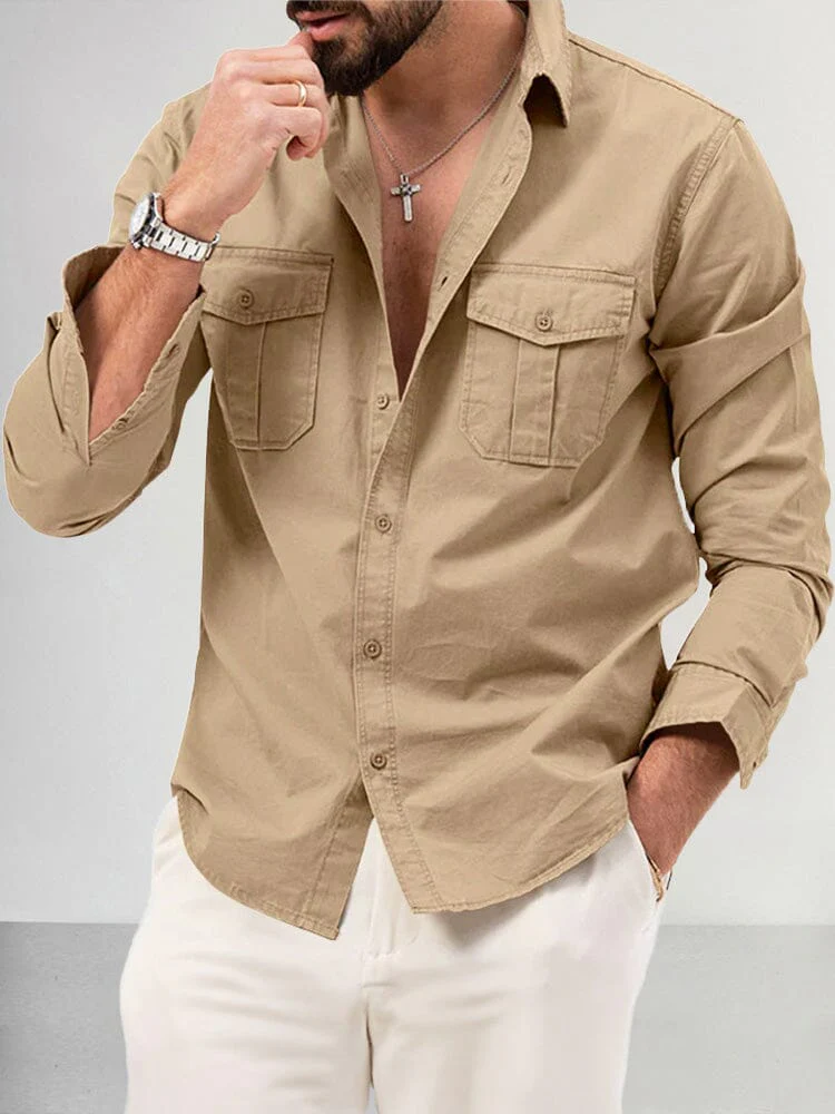 Casual Double Pockets Solid Shirt - Image 3