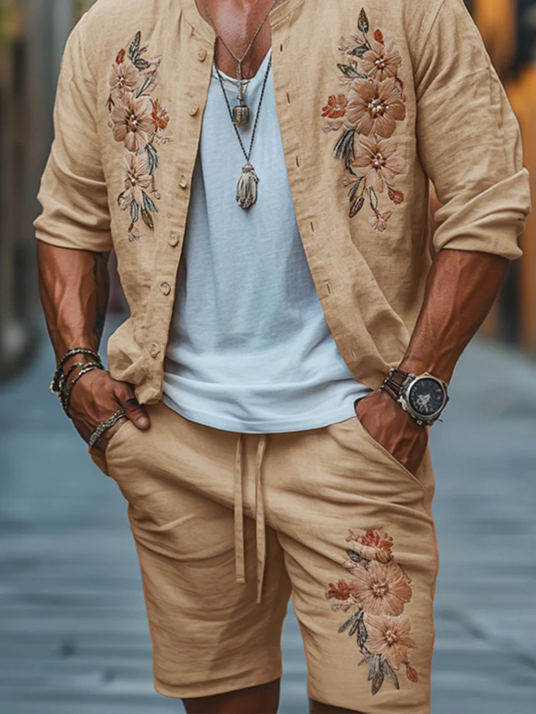 Casual Embroidered Cotton Shirt Set - Image 4