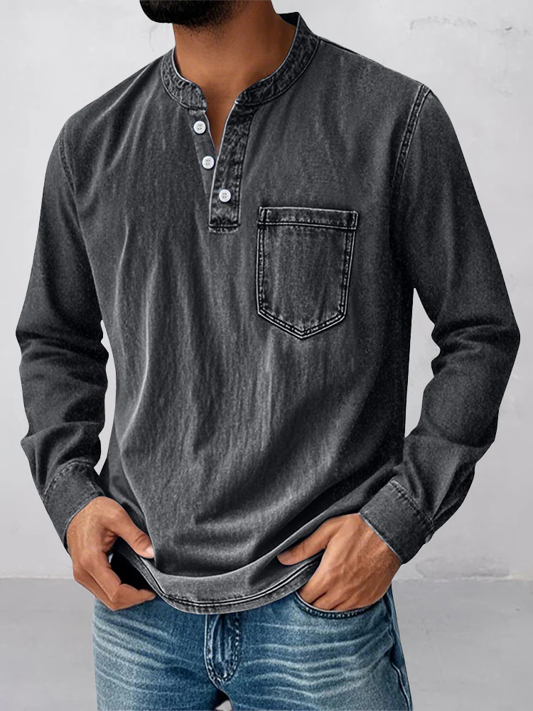 Casual Essential Retro Henley Shirt - Image 5
