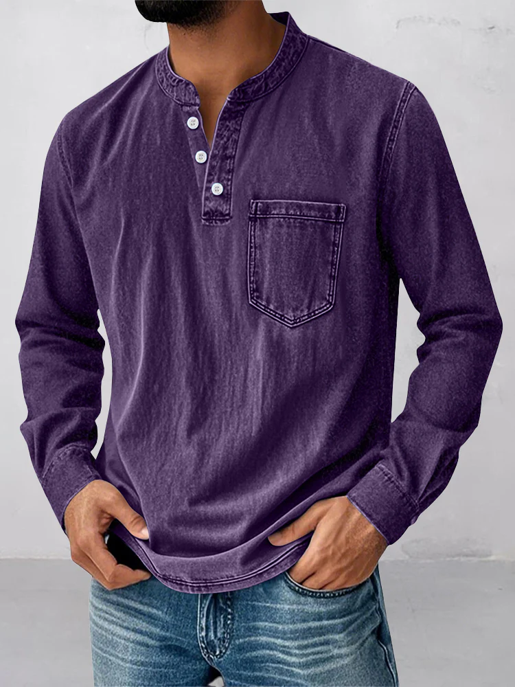 Casual Essential Retro Henley Shirt - Image 9