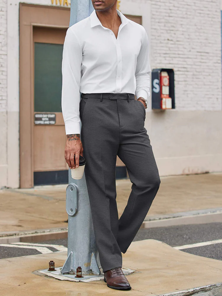 Casual Flat Front Expandable Waist Dress Pants (US Only) - Image 7