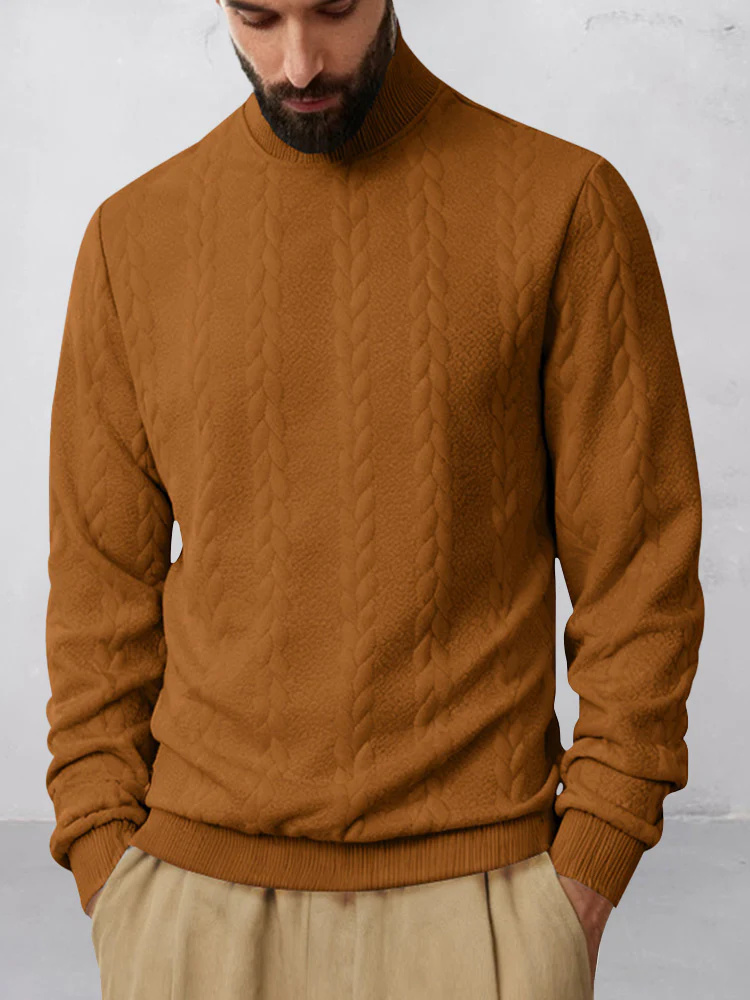 Casual High Collar Jacquard Sweatshirt - Image 4