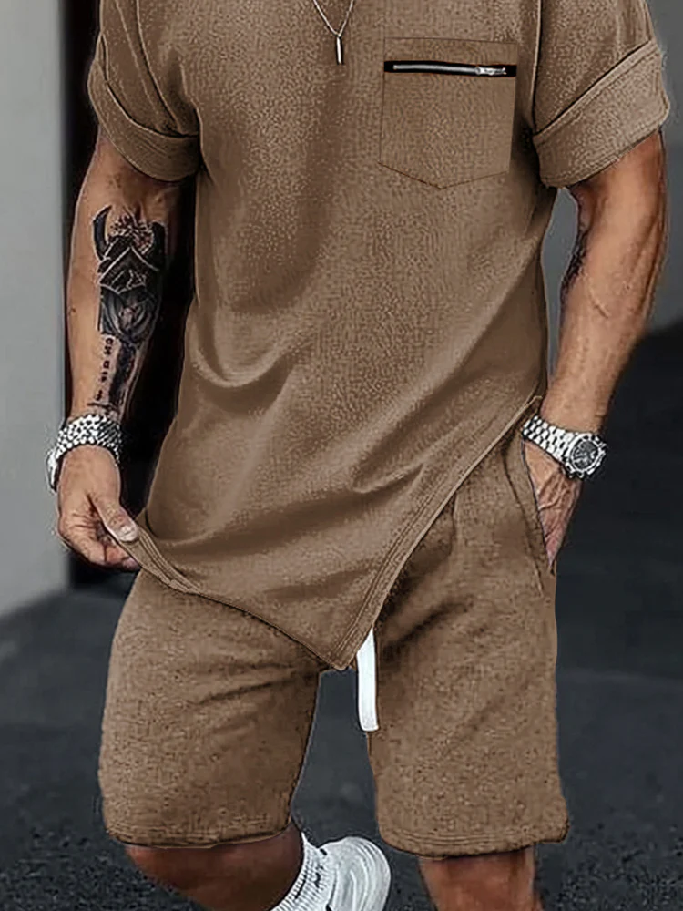 Casual Irregular Hem T-shirt Shorts Set - Image 4