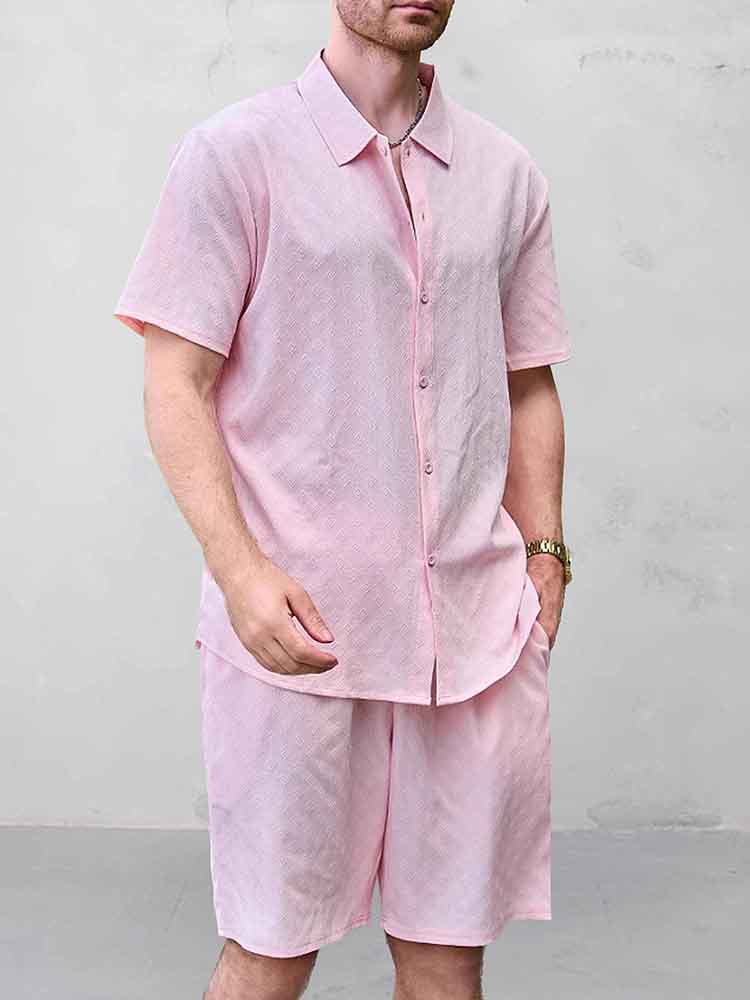 Casual Jacquard Shirt Shorts Set - Image 7