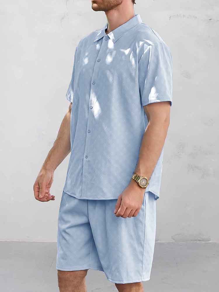 Casual Jacquard Shirt Shorts Set - Image 8