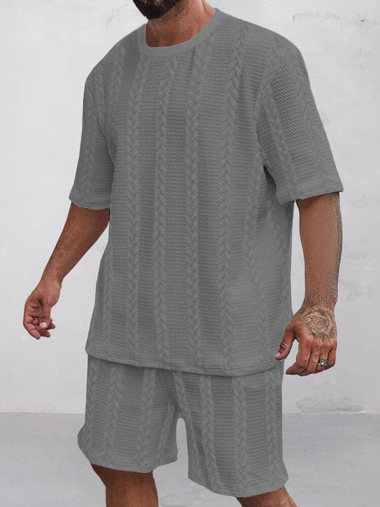 Casual Jacquard T-shirt Shorts Set - Image 4