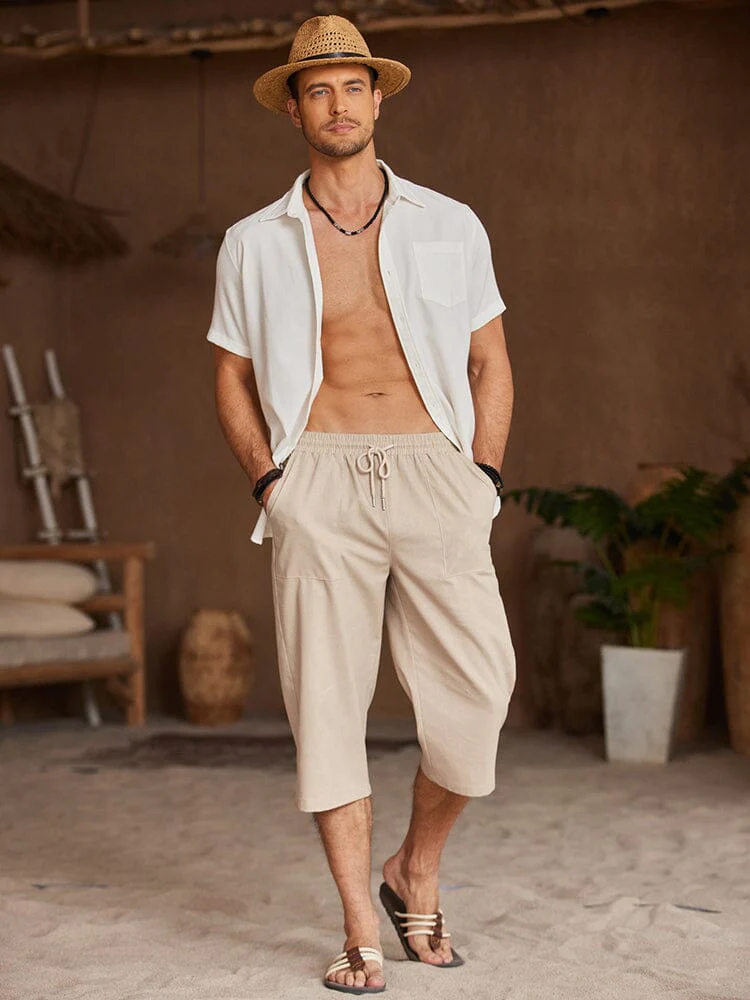 Casual Linen 3/4 Beach Yoga Shorts (US Only) - Image 5