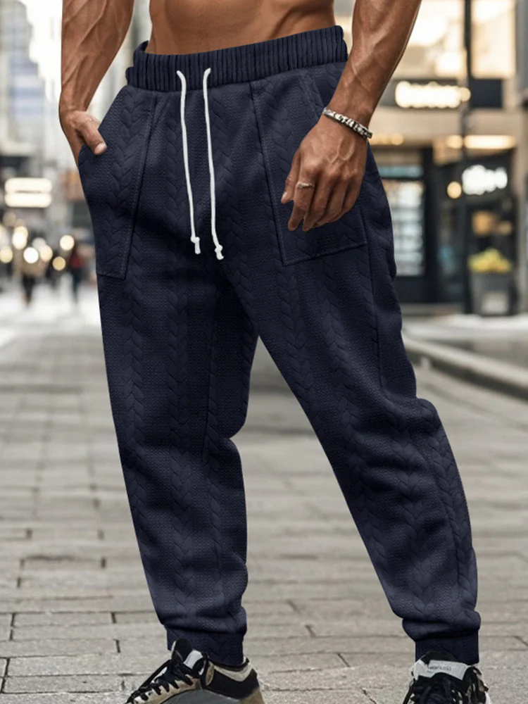 Casual Loose Fit Jacquard Jogging Pants - Image 4