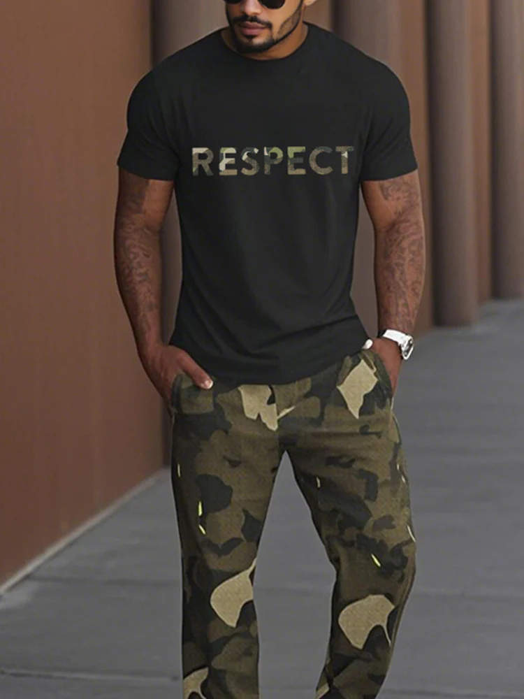 Casual Military Camo Print T-Shirt Set - Image 5
