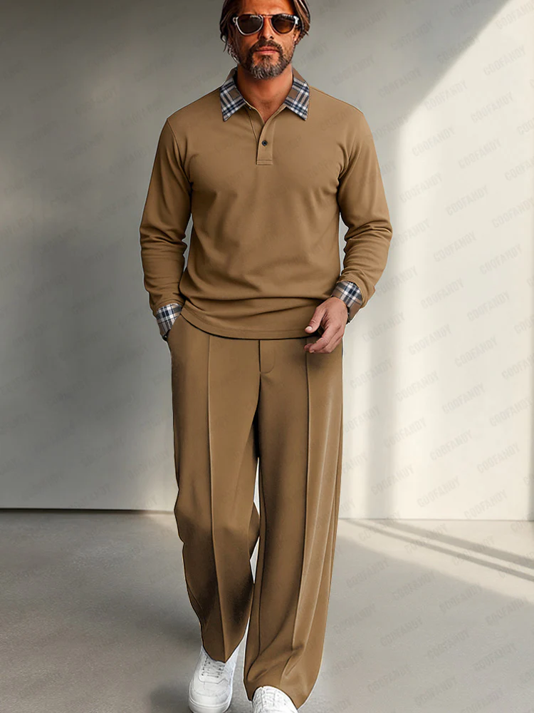 Casual Plaid Contrast Shirt Pants Set