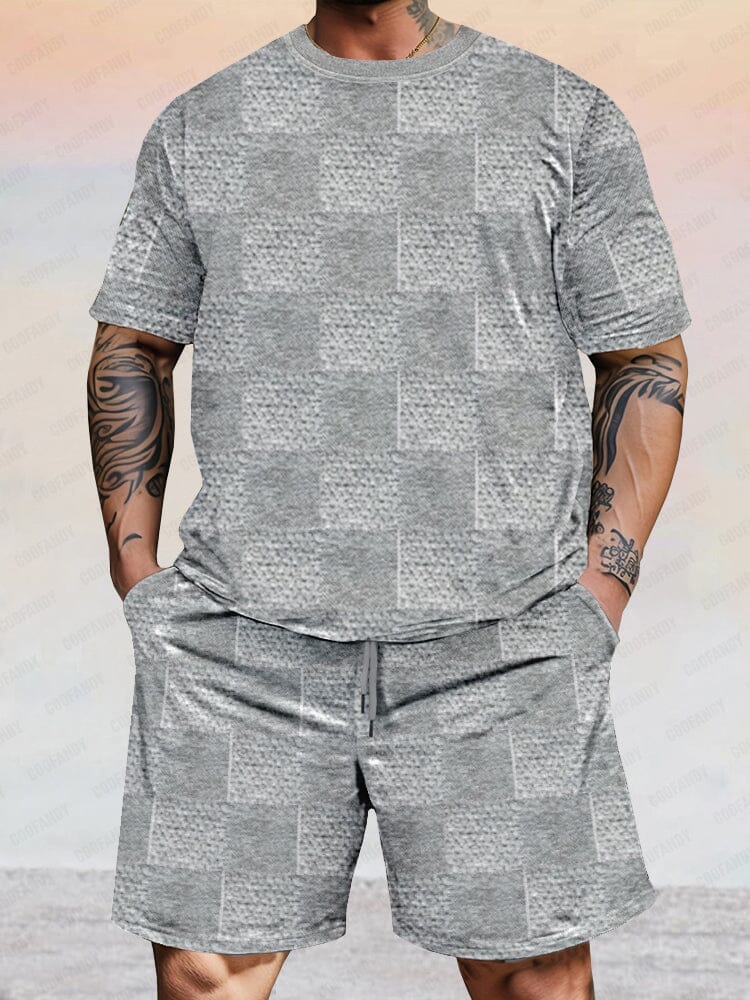 Casual Plaid Knit T-shirt Set - Image 3