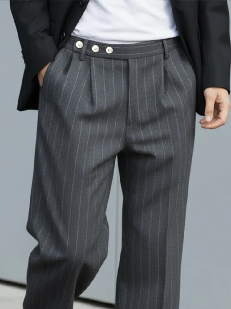 Casual Pleated Pinstripe Pants - Image 3