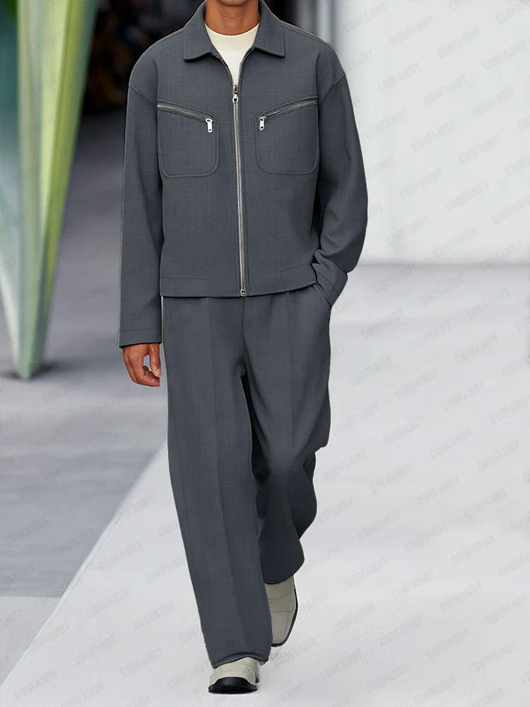 Casual Practical Design Jacket Pants Set - Image 2