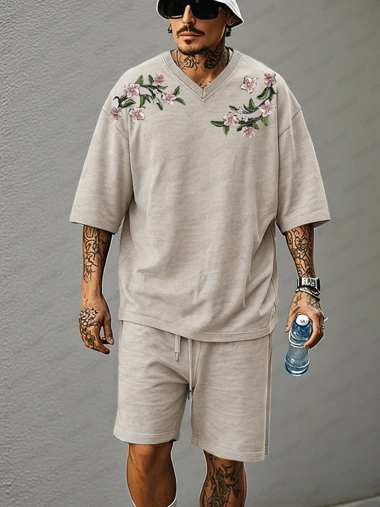 Casual Relaxed Embroidered T-Shirt Set
