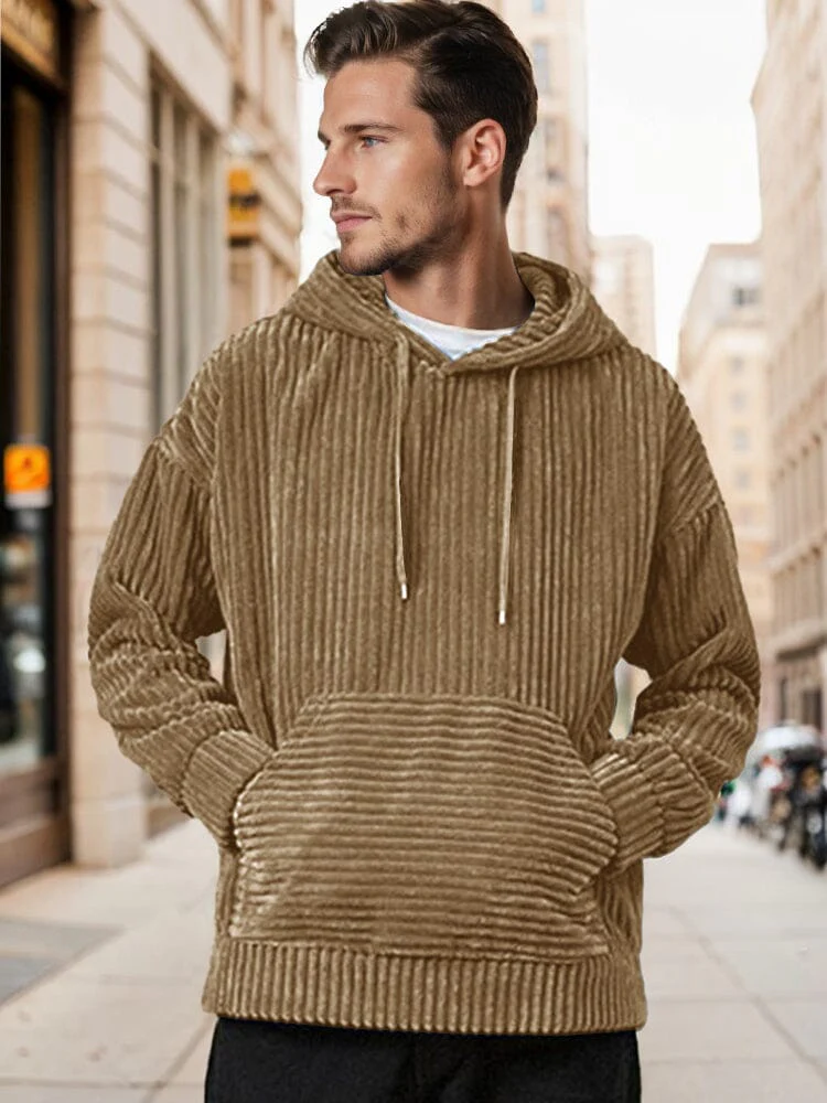 Casual Relaxed Fit Corduroy Hoodie - Image 6