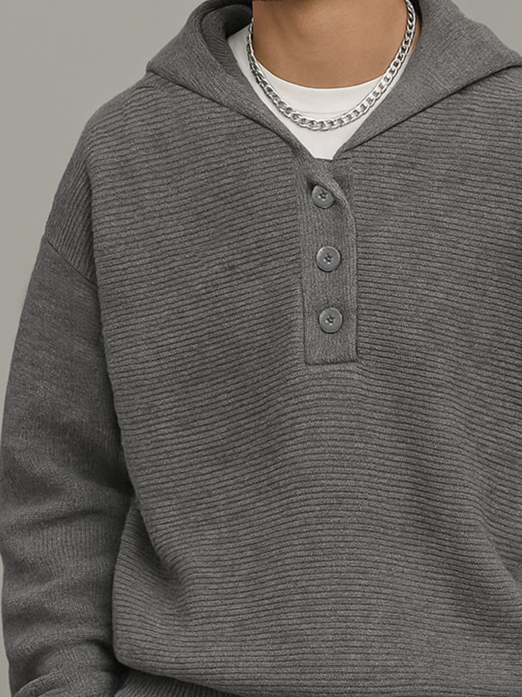 Casual Relaxed Rib-Knit Sweater Hoodie - Image 3