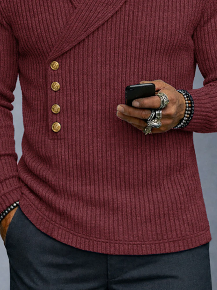 Casual Shawl Collar Slim Fit Knit Top - Image 4